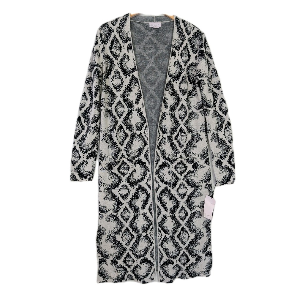 If It Were Me Maxi Cardigan Women L White Black Open Front Boho Indie Layer